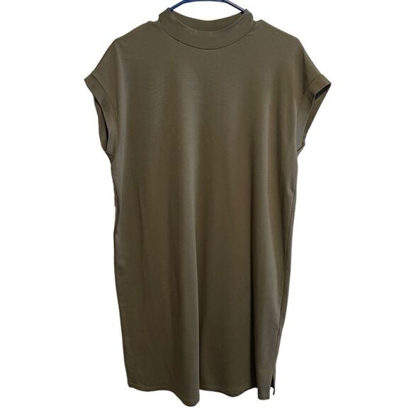 Eileen Fisher- Traceable Organic Cotton Stretch Mock Neck Dress in Olive, XSP - Picture 12 of 13